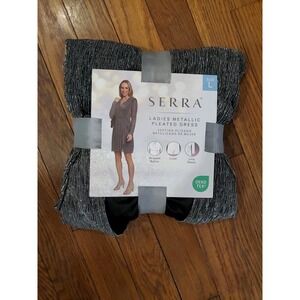 NWT‎ Serra Silver Shimmer Metallic Womens Front Wrap Dress Sz Large Glitter